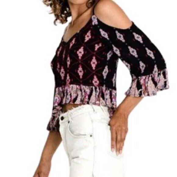 RAGA Alice Cropped Ruffle Cold Shoulder Top.Size M - Picture 2 of 12